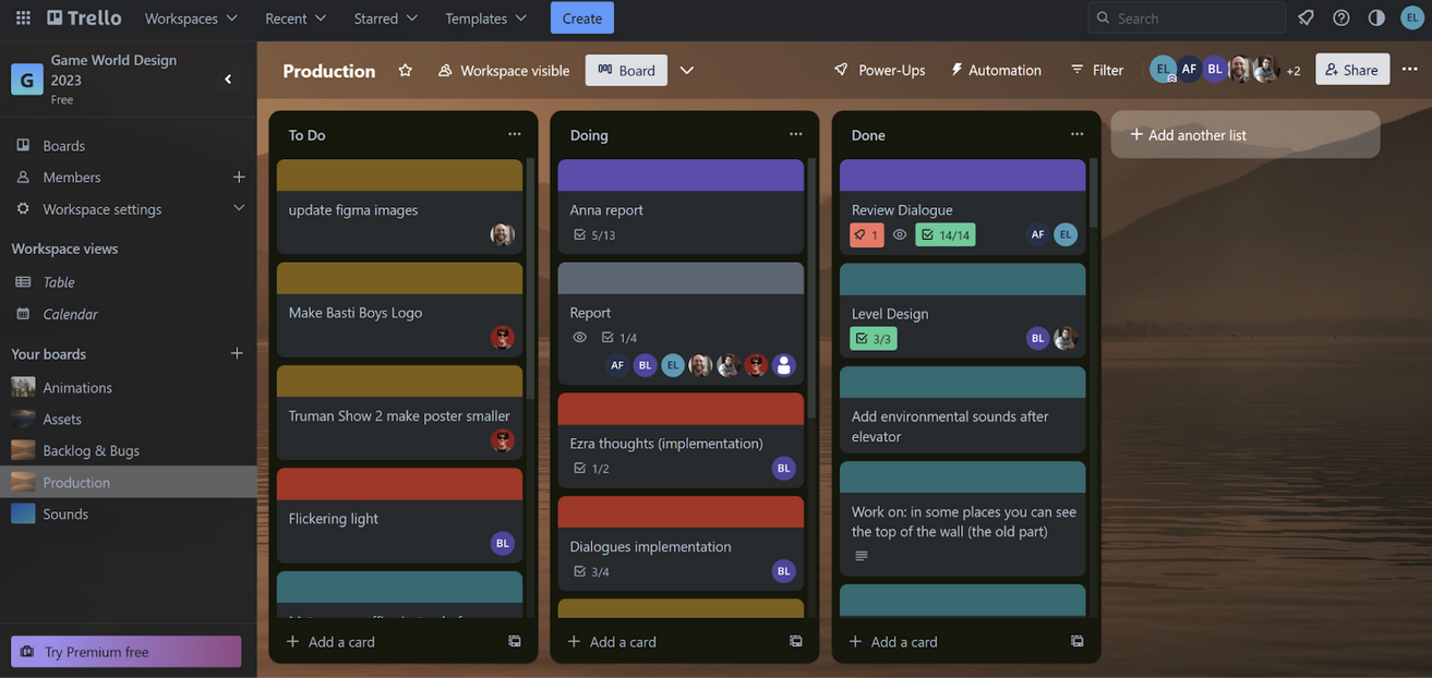 The Trello workspace